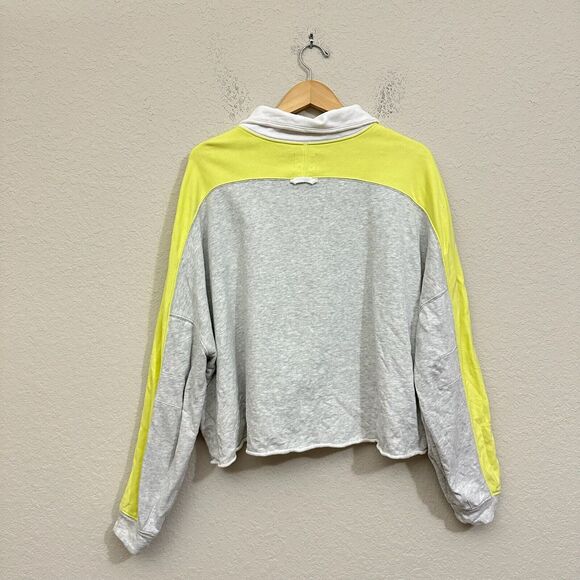 FREE PEOPLE Split Second Sweatshirt Colorblock 1/2 Zip Pullover Cropped - Picture 2 of 12